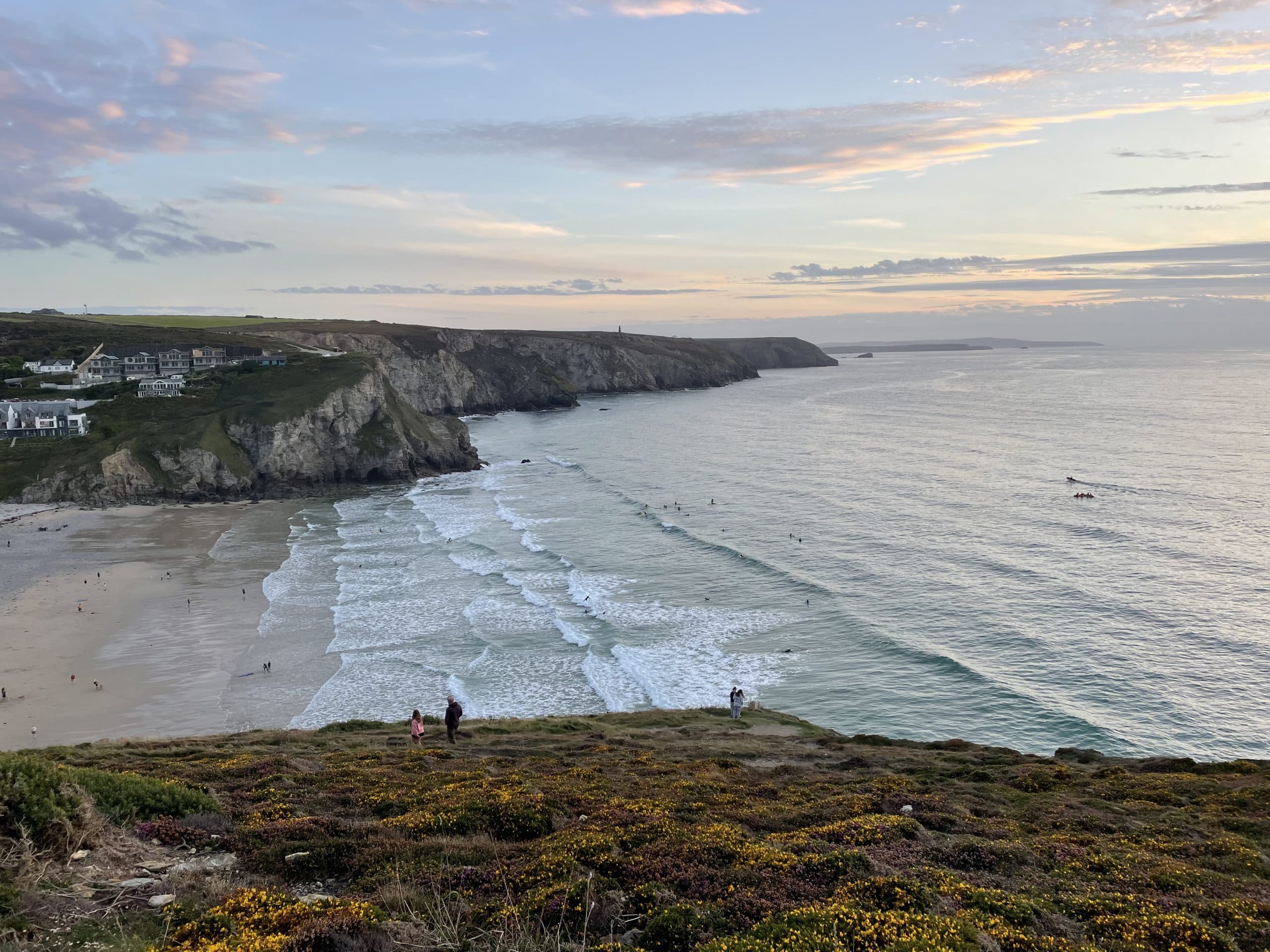 Sunset surf at Porthtowan beach, Cornwall